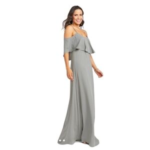 Nwot Caitlin Soft Charcoal Crisp Maxi Ruffle Dress Sz M